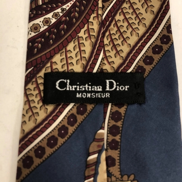 CERTIFED AUTHENTIC CHRISTIAN DIOR Blue and Brown Tie Sophisticated Accessory - Picture 4 of 7